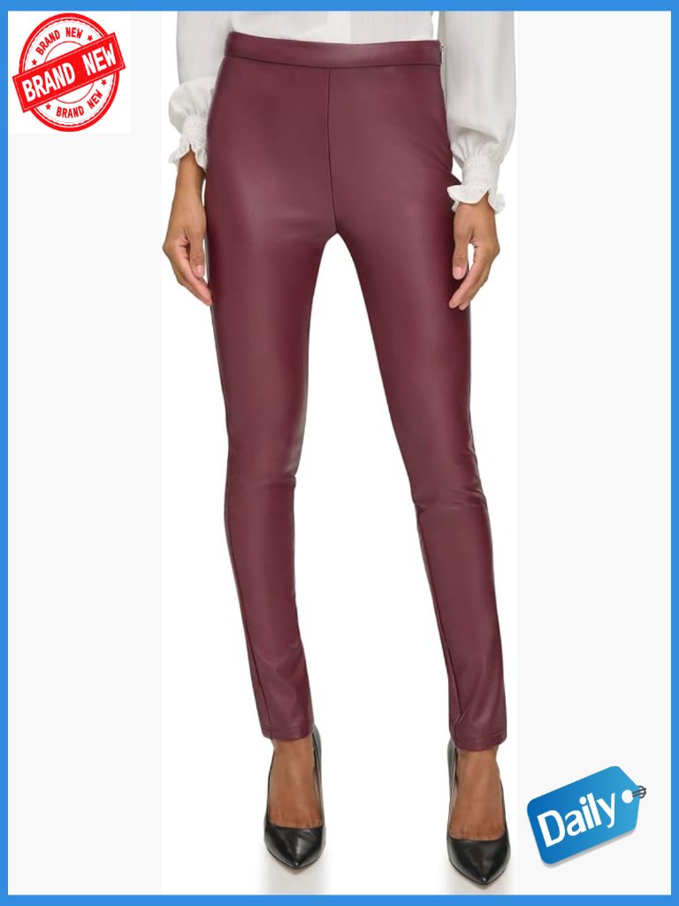 Faux Leather Studded Skinny High Rise Pants Pull On Zipper